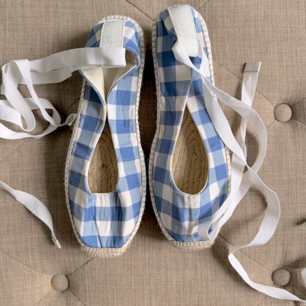 💙Gingham Platform Espadrilles with Ankle Wrap ties by RL - BRAND NEW💙 size 9